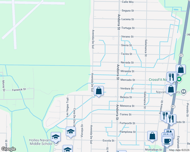 map of restaurants, bars, coffee shops, grocery stores, and more near 2260 Avenida De Sol in Navarre
