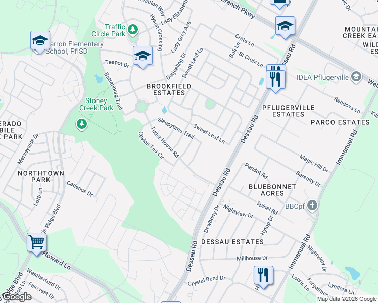 map of restaurants, bars, coffee shops, grocery stores, and more near 14413 Alderminster Lane in Pflugerville
