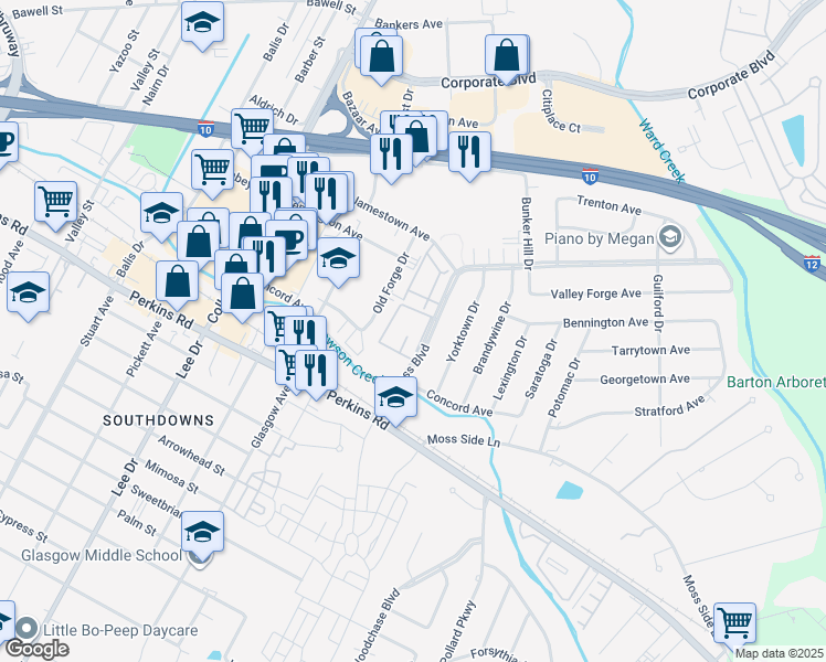 map of restaurants, bars, coffee shops, grocery stores, and more near 3030 Congress Boulevard in Baton Rouge