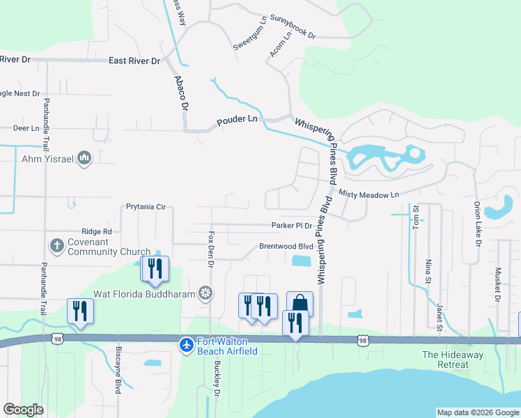 map of restaurants, bars, coffee shops, grocery stores, and more near 2375 Heritage Circle in Navarre