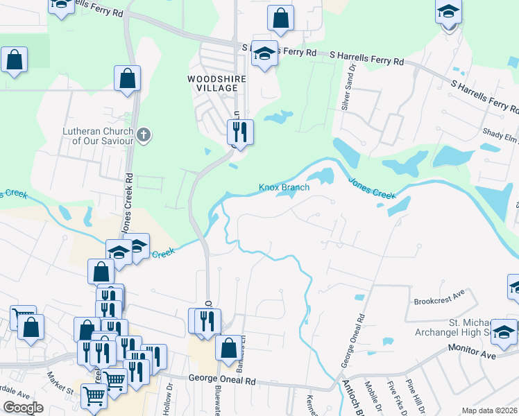 map of restaurants, bars, coffee shops, grocery stores, and more near 16051 Magnolia Trace Parkway in Baton Rouge