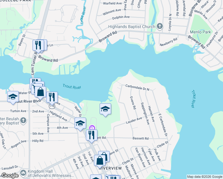 map of restaurants, bars, coffee shops, grocery stores, and more near 9928 Carbondale Drive West in Jacksonville