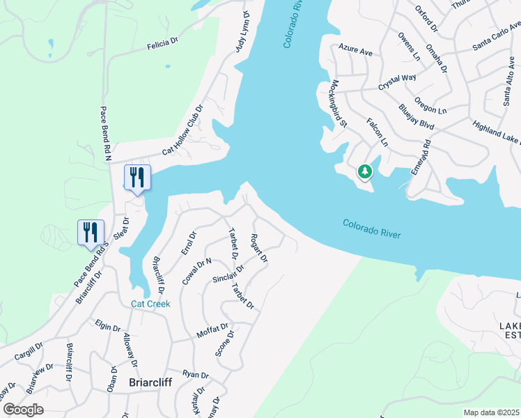 map of restaurants, bars, coffee shops, grocery stores, and more near 21902 Briarcliff Drive in Spicewood