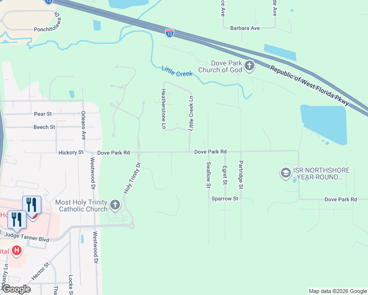 map of restaurants, bars, coffee shops, grocery stores, and more near 599 Dove Park Road in Covington