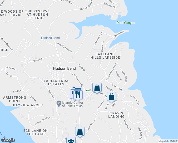 map of restaurants, bars, coffee shops, grocery stores, and more near 15804 Awalt Drive in Austin