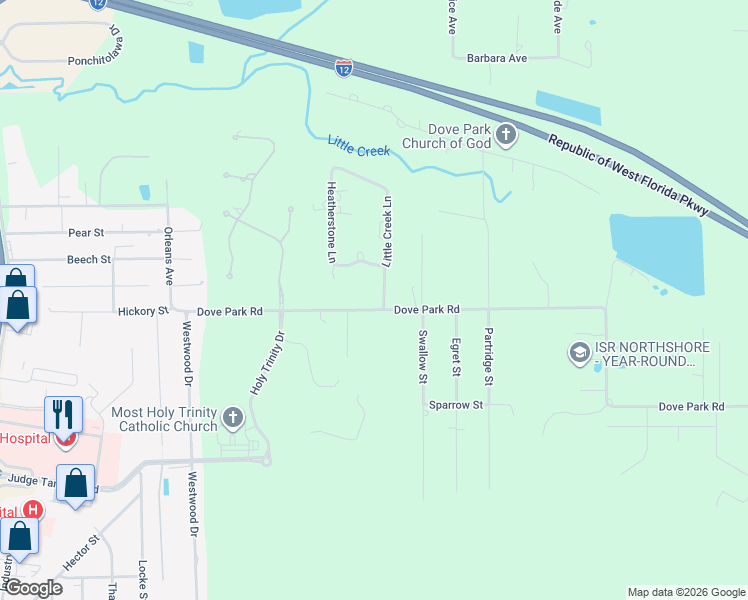 map of restaurants, bars, coffee shops, grocery stores, and more near 599 Dove Park Road in Covington