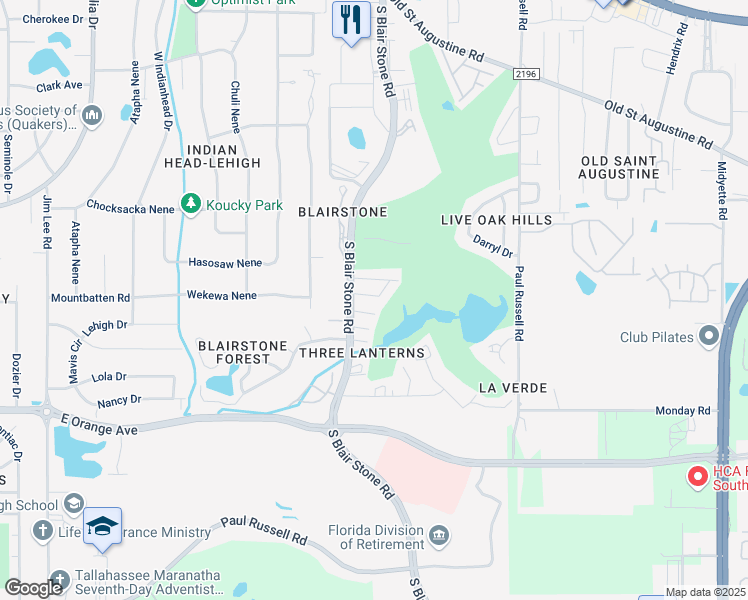 map of restaurants, bars, coffee shops, grocery stores, and more near 1640 Willow Bend Way in Tallahassee