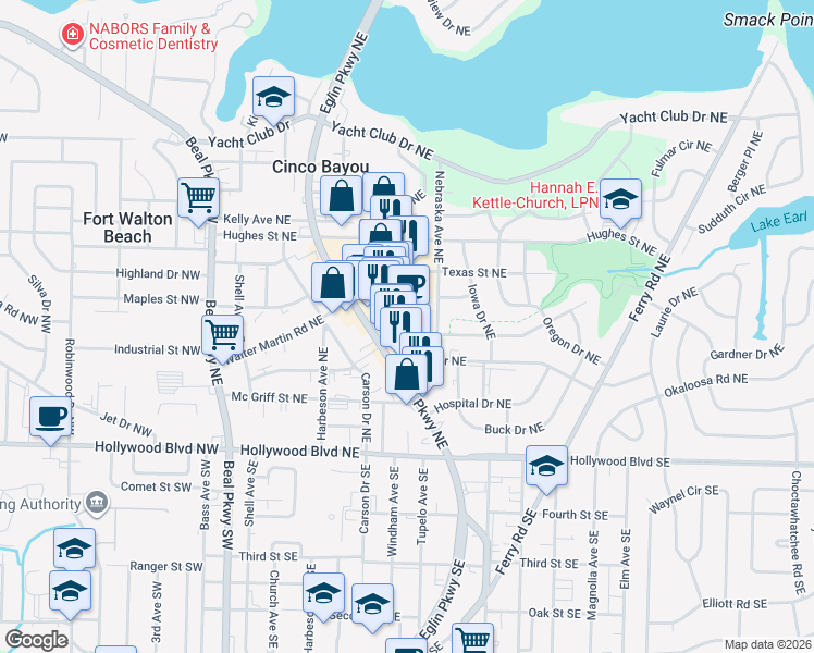 map of restaurants, bars, coffee shops, grocery stores, and more near in Fort Walton Beach