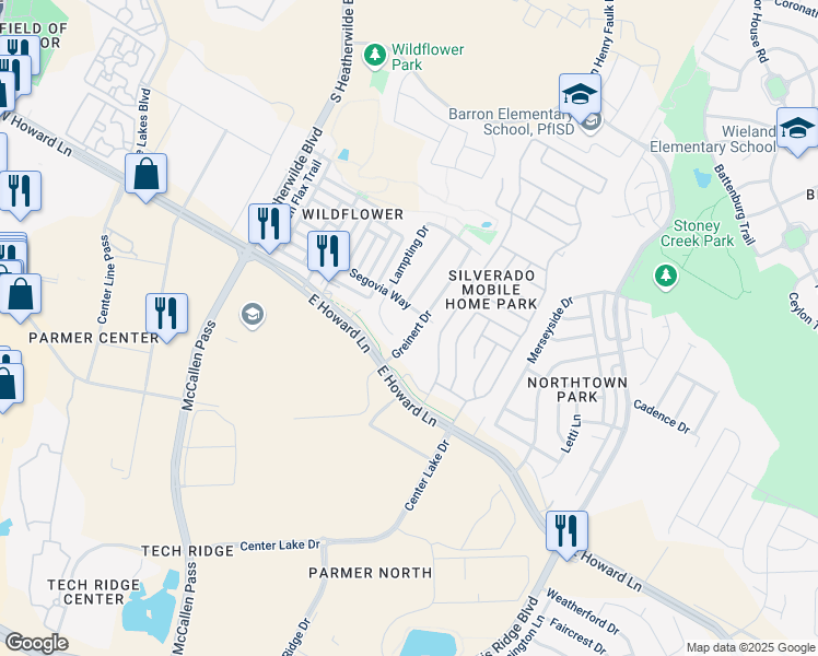 map of restaurants, bars, coffee shops, grocery stores, and more near 13720 Greinert Drive in Pflugerville