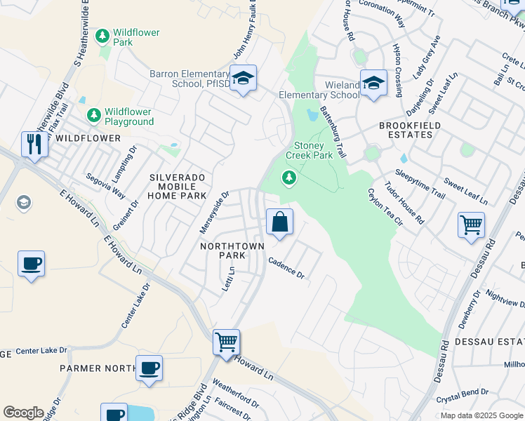 map of restaurants, bars, coffee shops, grocery stores, and more near 800 Flatters Way in Pflugerville