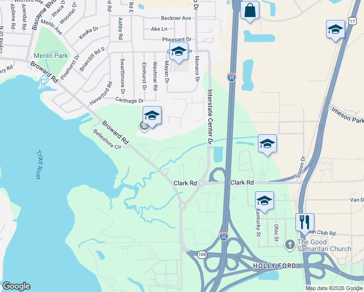 map of restaurants, bars, coffee shops, grocery stores, and more near 1245 Broward Road in Jacksonville