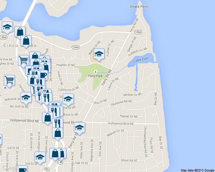 map of restaurants, bars, coffee shops, grocery stores, and more near 40 Laurie Drive Northeast in Fort Walton Beach