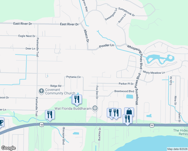 map of restaurants, bars, coffee shops, grocery stores, and more near 9426 Pine Lily Court in Navarre