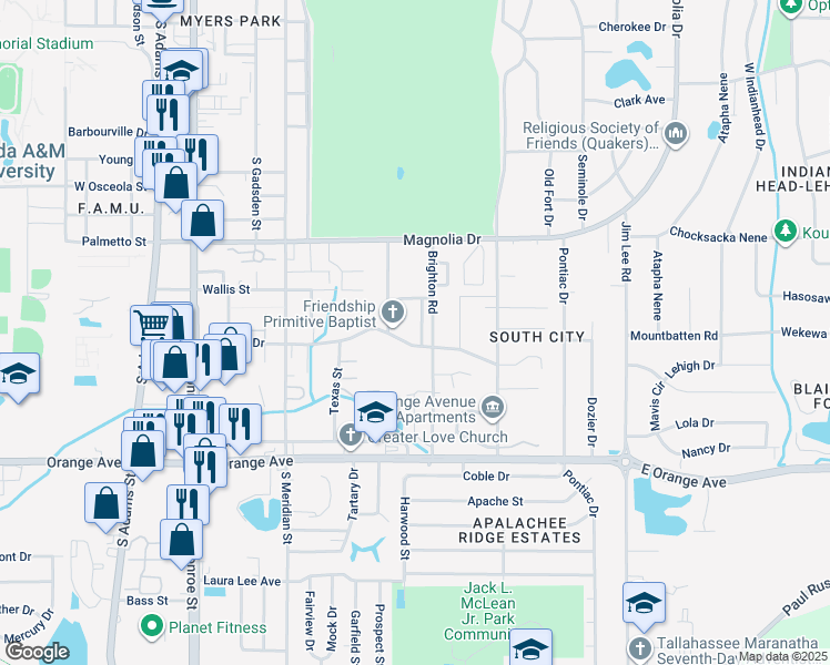 map of restaurants, bars, coffee shops, grocery stores, and more near 2445 King Street in Tallahassee