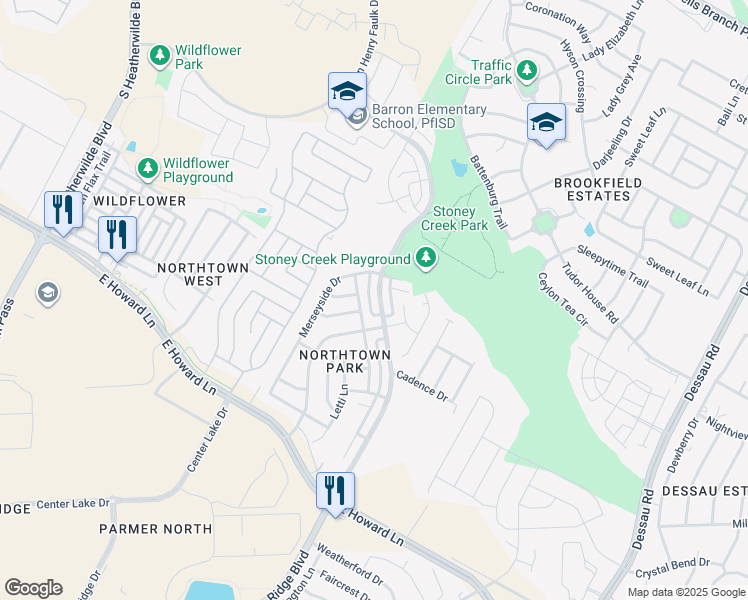 map of restaurants, bars, coffee shops, grocery stores, and more near 14100 Harris Ridge Boulevard in Pflugerville