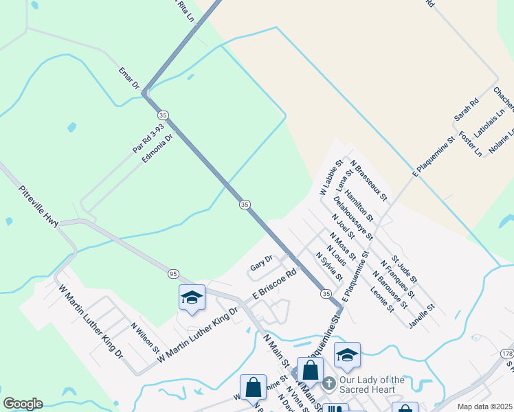 map of restaurants, bars, coffee shops, grocery stores, and more near 1030 North Beaugh Street in Church Point