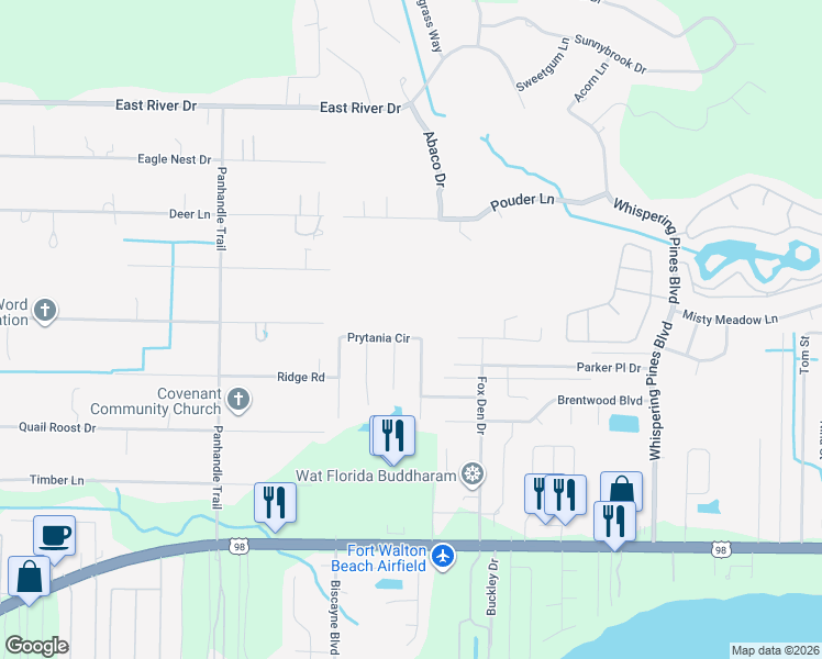map of restaurants, bars, coffee shops, grocery stores, and more near 2268 Prytania Circle in Navarre