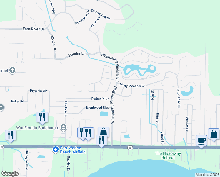 map of restaurants, bars, coffee shops, grocery stores, and more near 2303 Heritage Circle in Navarre