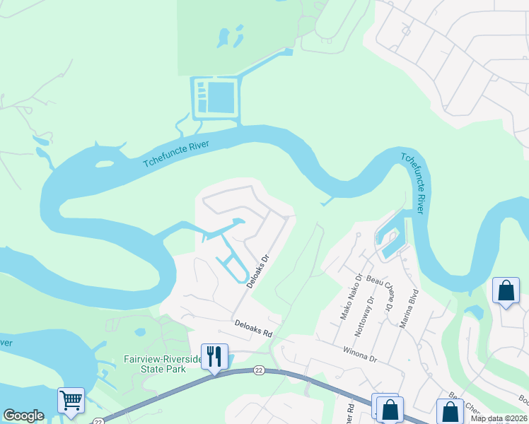 map of restaurants, bars, coffee shops, grocery stores, and more near 112 Bayou Perez Drive in Madisonville
