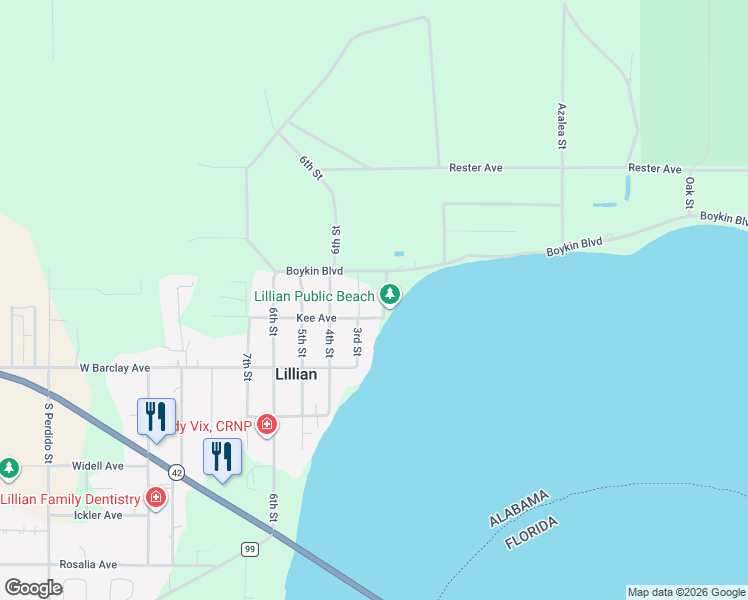 map of restaurants, bars, coffee shops, grocery stores, and more near 13184 2nd Street in Lillian