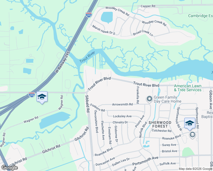 map of restaurants, bars, coffee shops, grocery stores, and more near 5426 Trout River Boulevard in Jacksonville