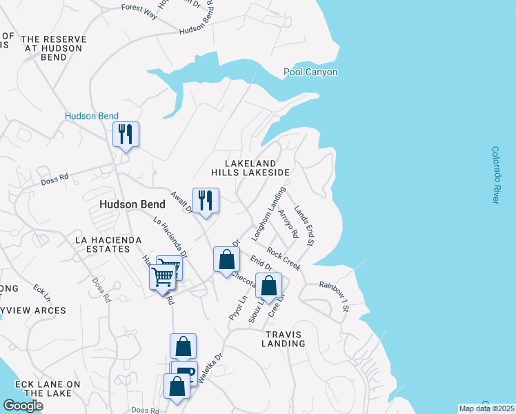 map of restaurants, bars, coffee shops, grocery stores, and more near 5603 Lakeview Drive in Austin