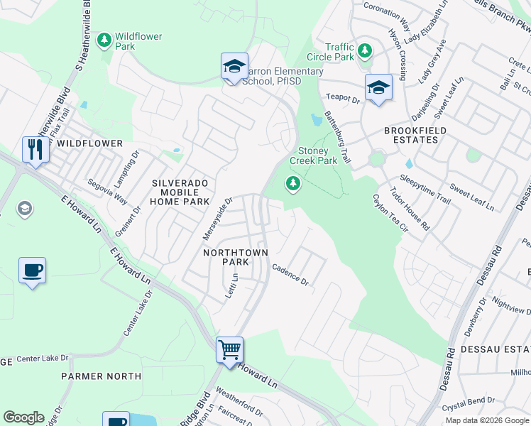 map of restaurants, bars, coffee shops, grocery stores, and more near 800 Flatters Way in Pflugerville