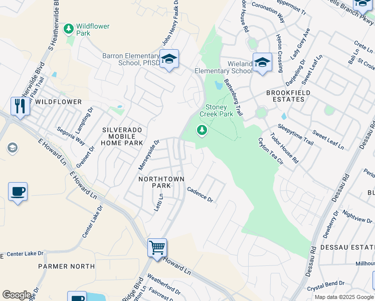 map of restaurants, bars, coffee shops, grocery stores, and more near 800 Flatters Way in Pflugerville