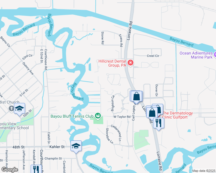 map of restaurants, bars, coffee shops, grocery stores, and more near 11578 Stanton Circle in Gulfport