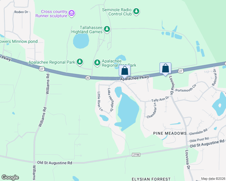 map of restaurants, bars, coffee shops, grocery stores, and more near 2223 Lake Heritage Drive in Tallahassee