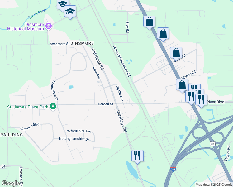 map of restaurants, bars, coffee shops, grocery stores, and more near 9937 Old Kings Road in Jacksonville