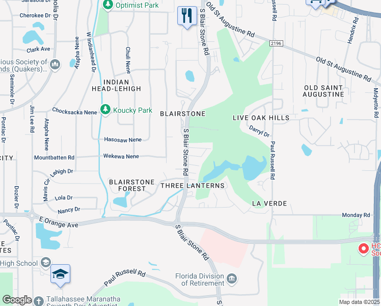 map of restaurants, bars, coffee shops, grocery stores, and more near 1640 Willow Bend Way in Tallahassee