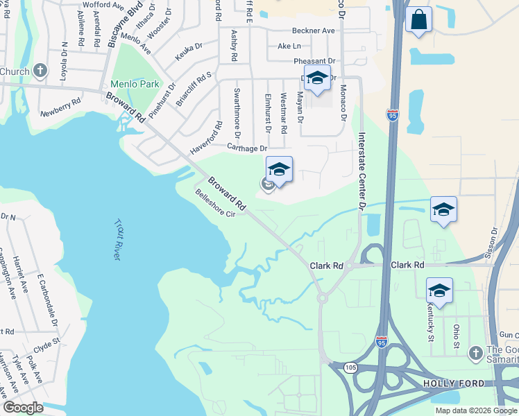 map of restaurants, bars, coffee shops, grocery stores, and more near 1251-1441 Broward Road in Jacksonville