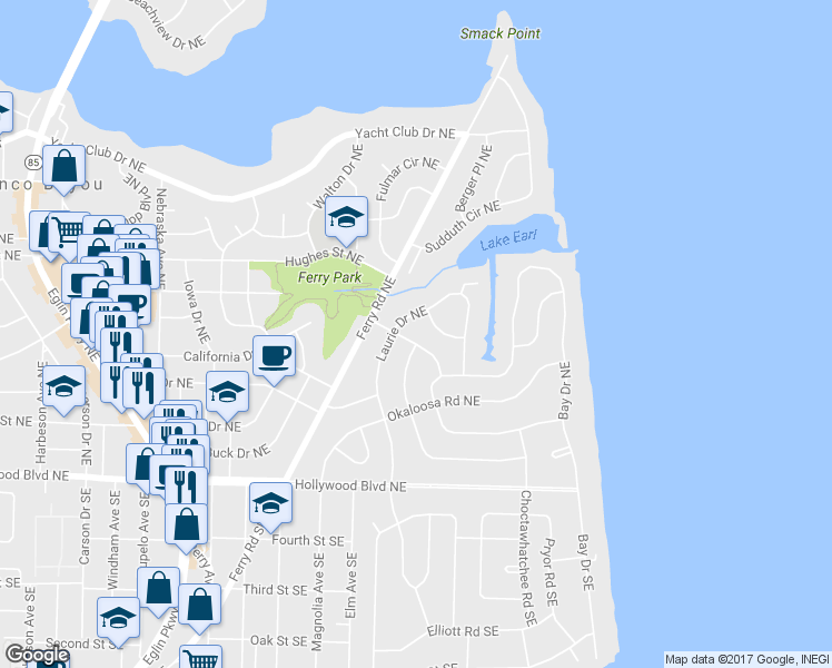 map of restaurants, bars, coffee shops, grocery stores, and more near 311 Smith Drive Northeast in Fort Walton Beach