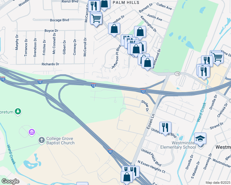 map of restaurants, bars, coffee shops, grocery stores, and more near 8090 Essen Cove Drive in Baton Rouge