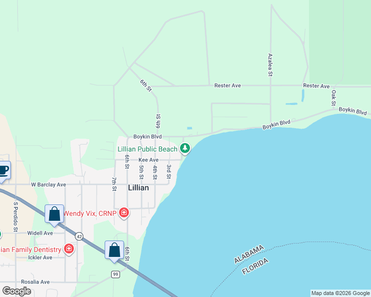 map of restaurants, bars, coffee shops, grocery stores, and more near 13184 2nd Street in Lillian