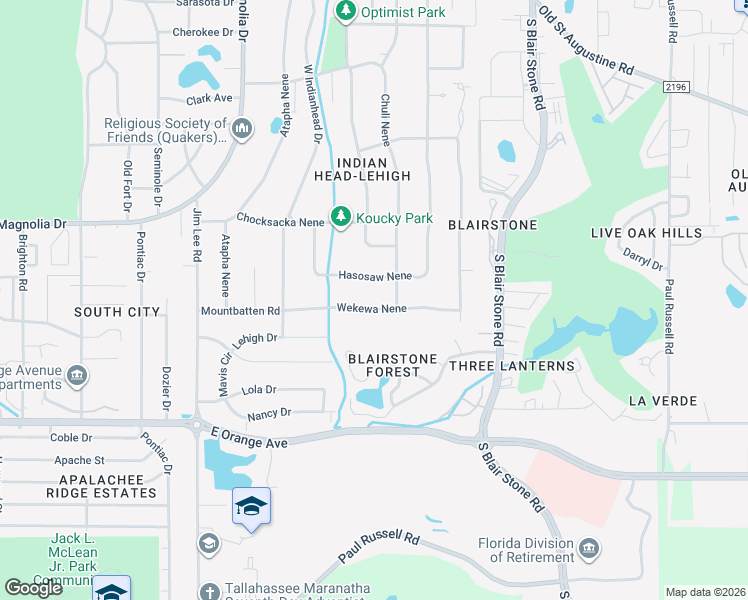 map of restaurants, bars, coffee shops, grocery stores, and more near 1512 Wekewa Nene in Tallahassee