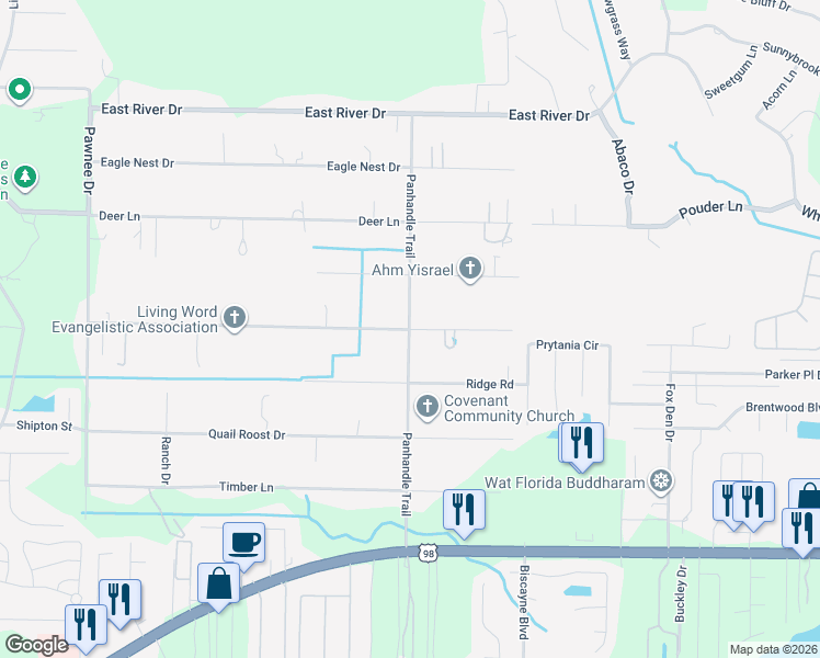 map of restaurants, bars, coffee shops, grocery stores, and more near 9199 Sunset Drive in Navarre