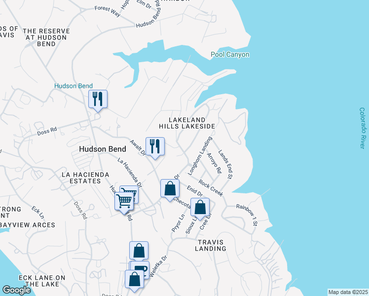 map of restaurants, bars, coffee shops, grocery stores, and more near 5603 Lakeview Drive in Austin