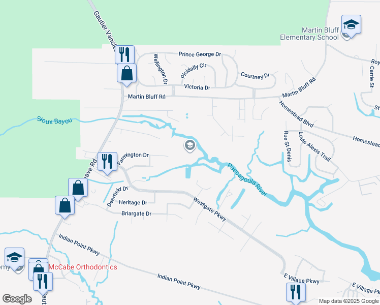map of restaurants, bars, coffee shops, grocery stores, and more near in Gautier
