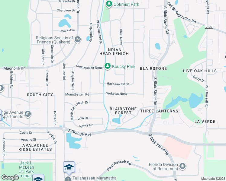 map of restaurants, bars, coffee shops, grocery stores, and more near 1512 Wekewa Nene in Tallahassee