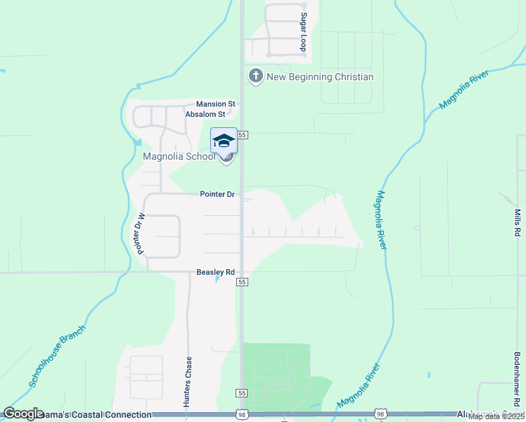 map of restaurants, bars, coffee shops, grocery stores, and more near 13226 County Road 55 in Foley
