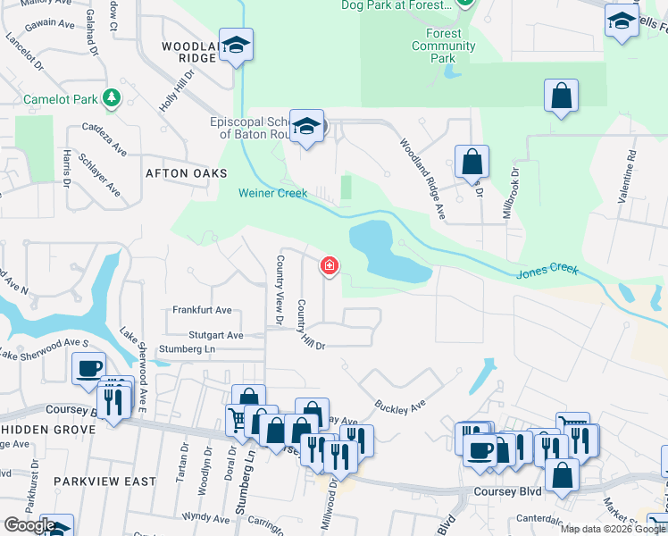 map of restaurants, bars, coffee shops, grocery stores, and more near 3933 Country Park Avenue in Baton Rouge