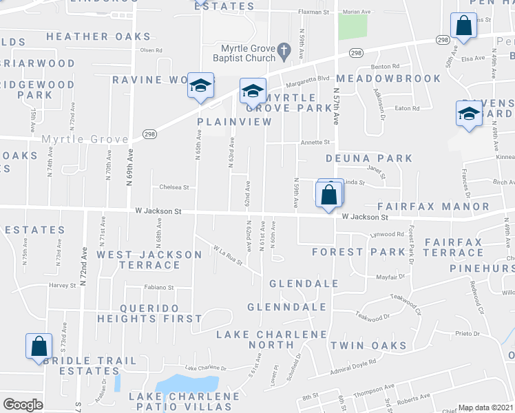 map of restaurants, bars, coffee shops, grocery stores, and more near 6118 West Jackson Street in Pensacola