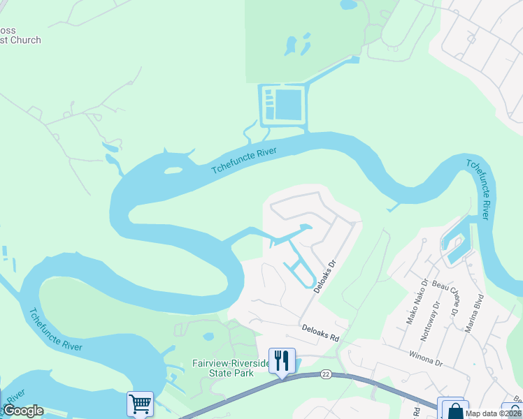 map of restaurants, bars, coffee shops, grocery stores, and more near 96 Bayou Perez Drive in Madisonville