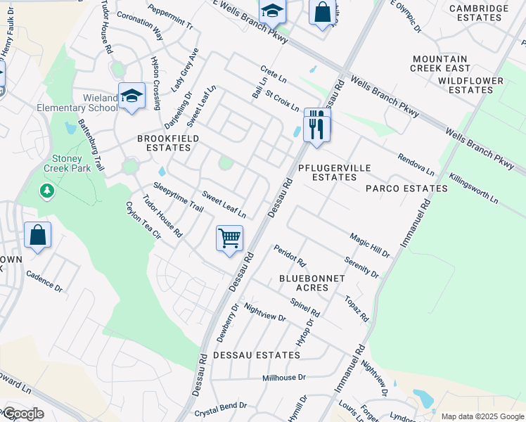 map of restaurants, bars, coffee shops, grocery stores, and more near 1617 Whittard of Chelsea Lane in Pflugerville