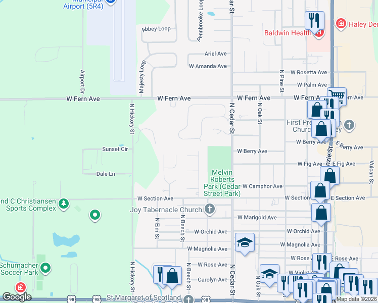 map of restaurants, bars, coffee shops, grocery stores, and more near 426 Dumoine Dr in Foley