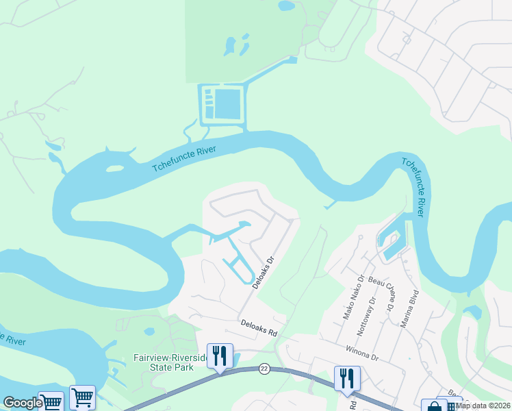 map of restaurants, bars, coffee shops, grocery stores, and more near 112 Bayou Perez Drive in Madisonville