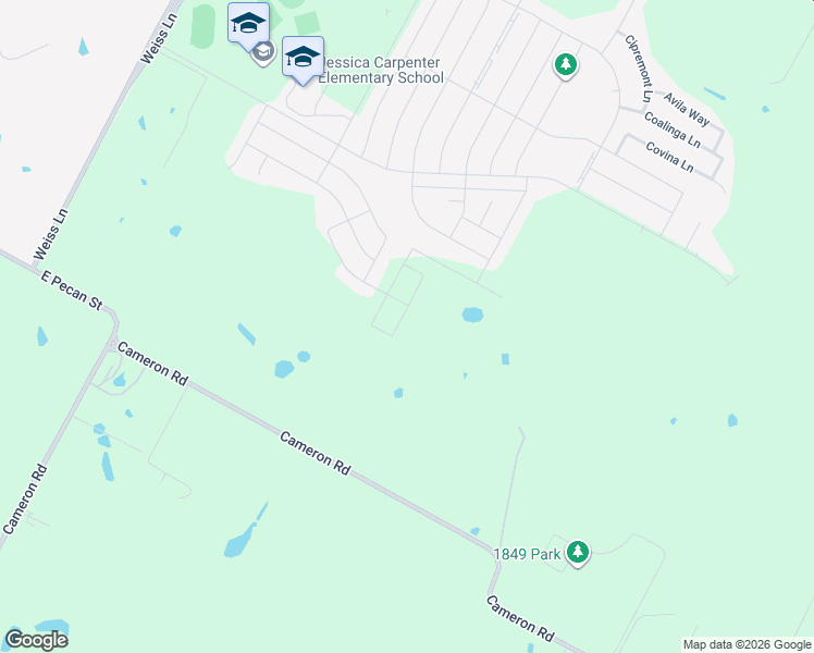 map of restaurants, bars, coffee shops, grocery stores, and more near 16242-16250 Cameron Road in Pflugerville