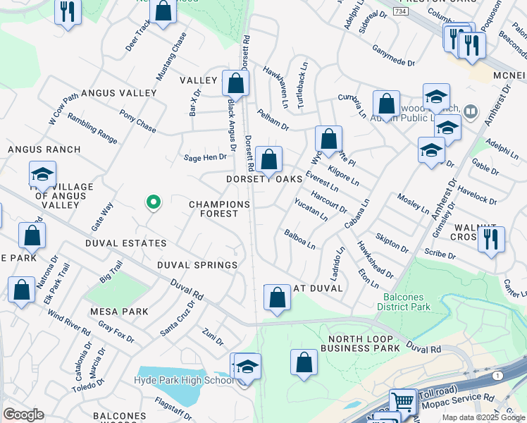 map of restaurants, bars, coffee shops, grocery stores, and more near 4406 Limewood Court in Austin